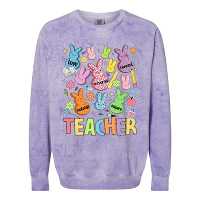 Retro Teacher Of Sweet Bunny Cute Teacher Easter Day Colorblast Crewneck Sweatshirt