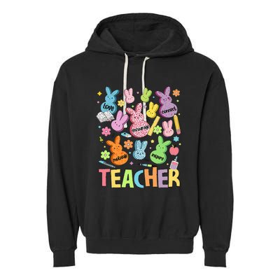 Retro Teacher Of Sweet Bunny Cute Teacher Easter Day Garment-Dyed Fleece Hoodie