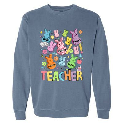 Retro Teacher Of Sweet Bunny Cute Teacher Easter Day Garment-Dyed Sweatshirt