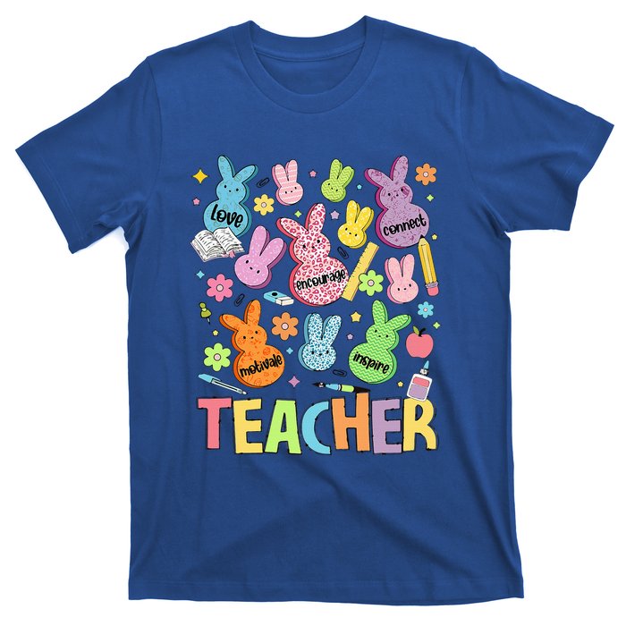 Retro Teacher Of Sweet Bunny Cute Teacher Easter Day T-Shirt