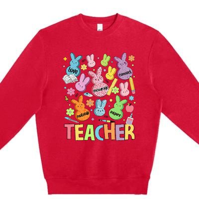 Retro Teacher Of Sweet Bunny Cute Teacher Easter Day Premium Crewneck Sweatshirt