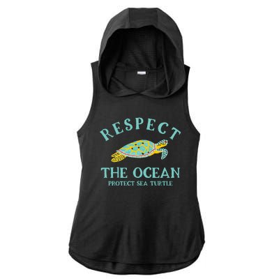 Respect The Ocean Protect Sea Turtle Ladies PosiCharge Tri-Blend Wicking Draft Hoodie Tank