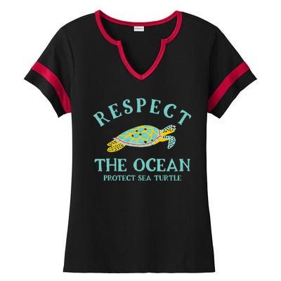 Respect The Ocean Protect Sea Turtle Ladies Halftime Notch Neck Tee