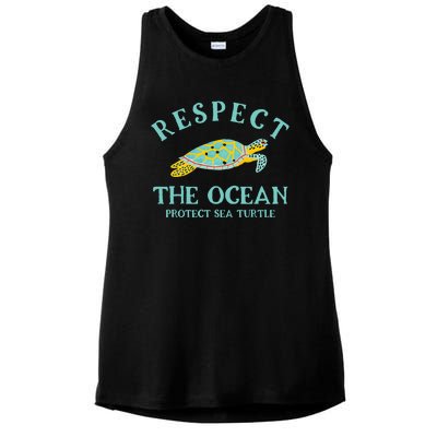 Respect The Ocean Protect Sea Turtle Ladies PosiCharge Tri-Blend Wicking Tank