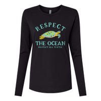 Respect The Ocean Protect Sea Turtle Womens Cotton Relaxed Long Sleeve T-Shirt