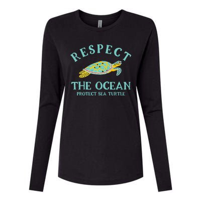 Respect The Ocean Protect Sea Turtle Womens Cotton Relaxed Long Sleeve T-Shirt