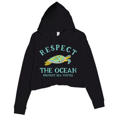 Respect The Ocean Protect Sea Turtle Crop Fleece Hoodie