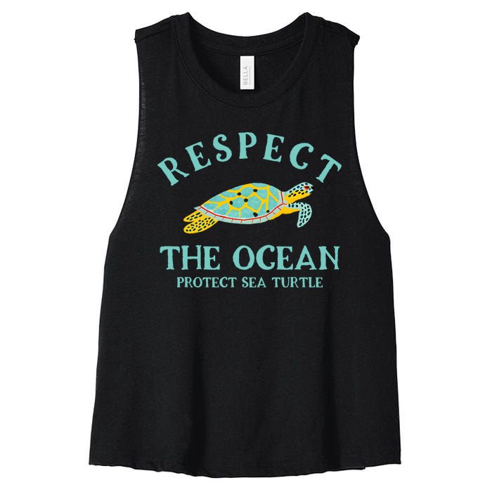 Respect The Ocean Protect Sea Turtle Women's Racerback Cropped Tank