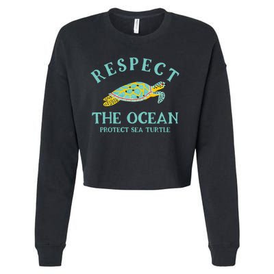 Respect The Ocean Protect Sea Turtle Cropped Pullover Crew