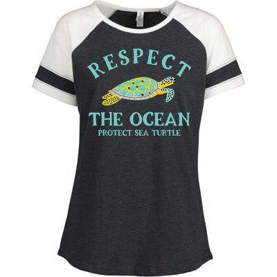 Respect The Ocean Protect Sea Turtle Enza Ladies Jersey Colorblock Tee