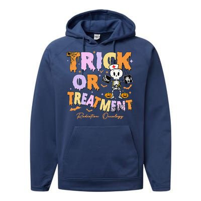 Retro Trick Or Treatment Radiation Oncology Xray Halloween Performance Fleece Hoodie