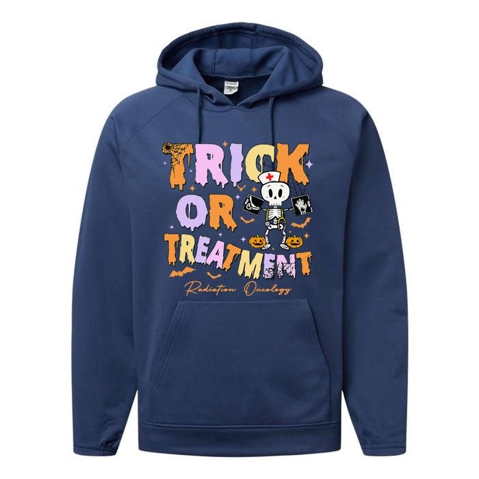 Retro Trick Or Treatment Radiation Oncology Xray Halloween Performance Fleece Hoodie