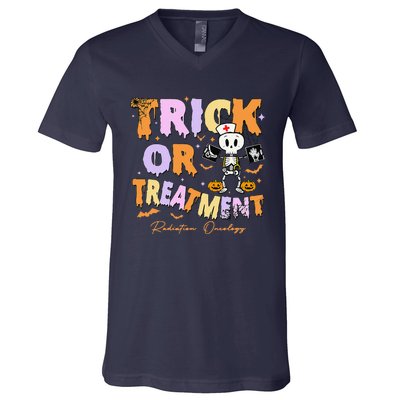 Retro Trick Or Treatment Radiation Oncology Xray Halloween V-Neck T-Shirt