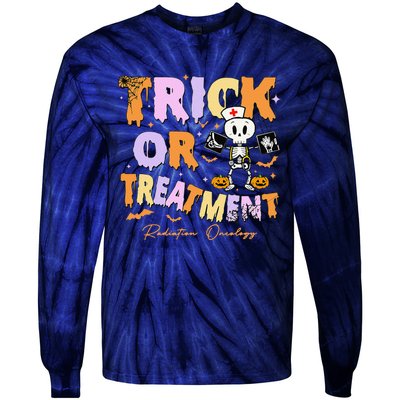 Retro Trick Or Treatment Radiation Oncology Xray Halloween Tie-Dye Long Sleeve Shirt