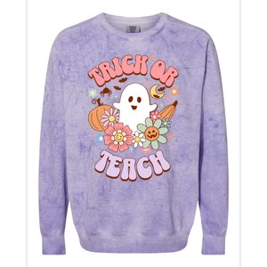 Retro Trick Or Teach Halloween Ghost For Teachers Gift Colorblast Crewneck Sweatshirt