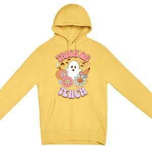 Retro Trick Or Teach Halloween Ghost For Teachers Gift Premium Pullover Hoodie