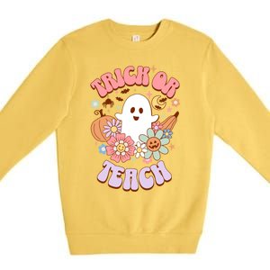 Retro Trick Or Teach Halloween Ghost For Teachers Gift Premium Crewneck Sweatshirt