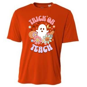 Retro Trick Or Teach Halloween Ghost For Teachers Gift Cooling Performance Crew T-Shirt