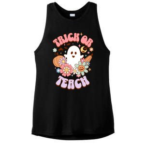 Retro Trick Or Teach Halloween Ghost For Teachers Gift Ladies PosiCharge Tri-Blend Wicking Tank