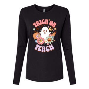 Retro Trick Or Teach Halloween Ghost For Teachers Gift Womens Cotton Relaxed Long Sleeve T-Shirt