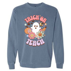 Retro Trick Or Teach Halloween Ghost For Teachers Gift Garment-Dyed Sweatshirt