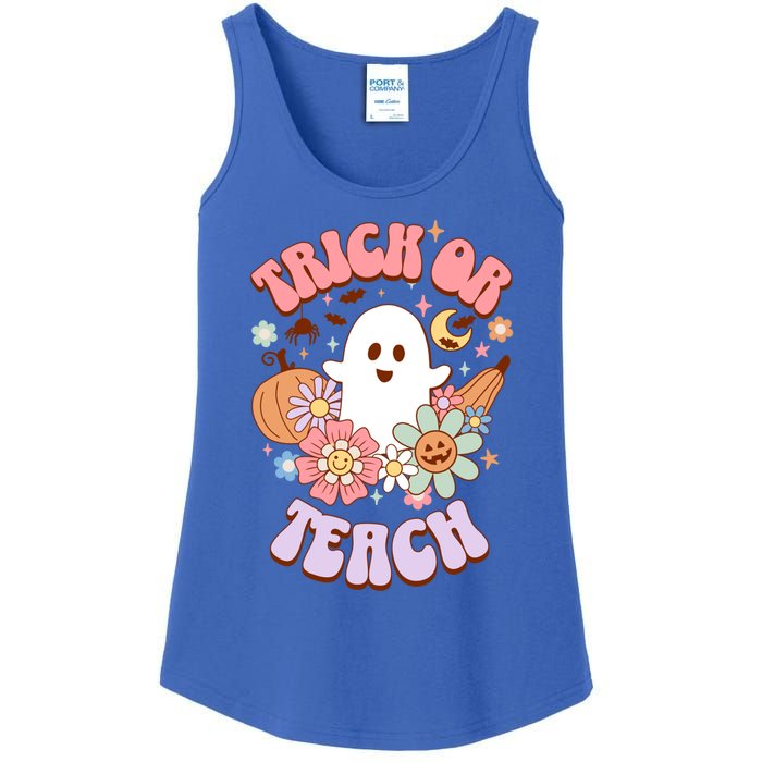 Retro Trick Or Teach Halloween Ghost For Teachers Gift Ladies Essential Tank