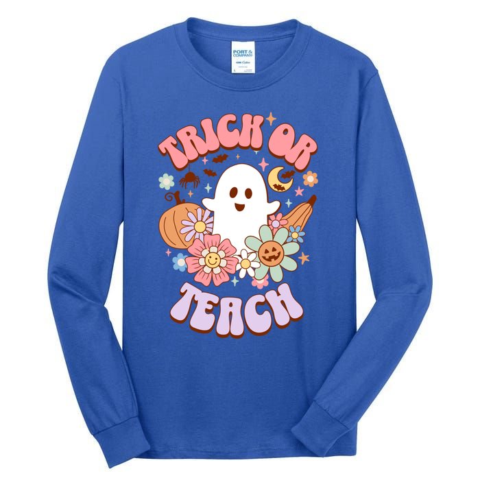 Retro Trick Or Teach Halloween Ghost For Teachers Gift Tall Long Sleeve T-Shirt