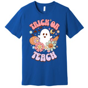 Retro Trick Or Teach Halloween Ghost For Teachers Gift Premium T-Shirt