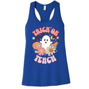 Retro Trick Or Teach Halloween Ghost For Teachers Gift Women's Racerback Tank