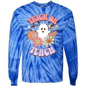 Retro Trick Or Teach Halloween Ghost For Teachers Gift Tie-Dye Long Sleeve Shirt