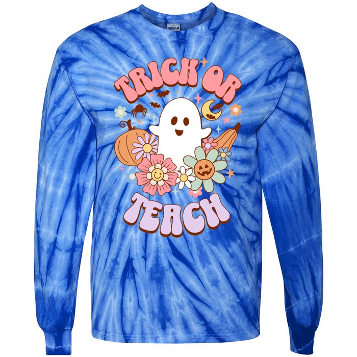 Retro Trick Or Teach Halloween Ghost For Teachers Gift Tie-Dye Long Sleeve Shirt