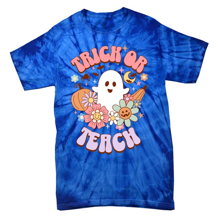 Retro Trick Or Teach Halloween Ghost For Teachers Gift Tie-Dye T-Shirt