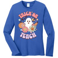 Retro Trick Or Teach Halloween Ghost For Teachers Gift Ladies Long Sleeve Shirt