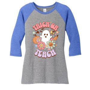 Retro Trick Or Teach Halloween Ghost For Teachers Gift Women's Tri-Blend 3/4-Sleeve Raglan Shirt