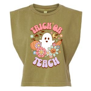 Retro Trick Or Teach Halloween Ghost For Teachers Gift Garment-Dyed Women's Muscle Tee