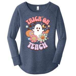 Retro Trick Or Teach Halloween Ghost For Teachers Gift Women's Perfect Tri Tunic Long Sleeve Shirt