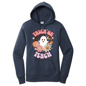 Retro Trick Or Teach Halloween Ghost For Teachers Gift Women's Pullover Hoodie