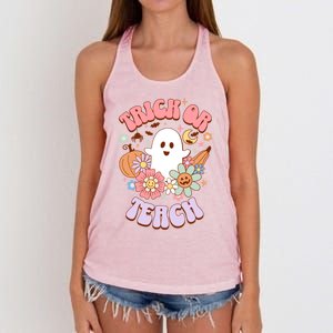 Retro Trick Or Teach Halloween Ghost For Teachers Gift Women's Knotted Racerback Tank