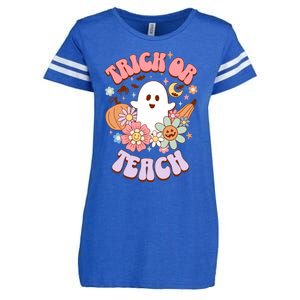 Retro Trick Or Teach Halloween Ghost For Teachers Gift Enza Ladies Jersey Football T-Shirt