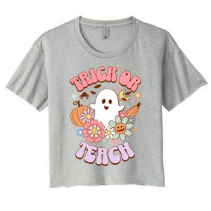 Retro Trick Or Teach Halloween Ghost For Teachers Gift Women's Crop Top Tee