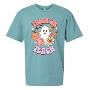 Retro Trick Or Teach Halloween Ghost For Teachers Gift Sueded Cloud Jersey T-Shirt