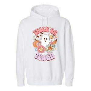 Retro Trick Or Teach Halloween Ghost For Teachers Gift Garment-Dyed Fleece Hoodie