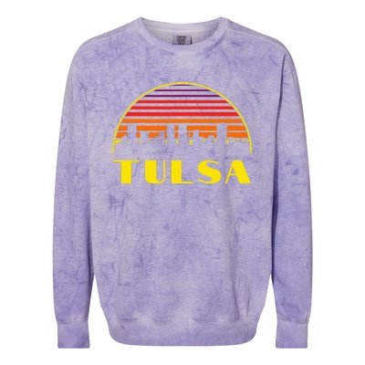 Retro Tulsa Oklahoma Downtown Skyline Colorblast Crewneck Sweatshirt