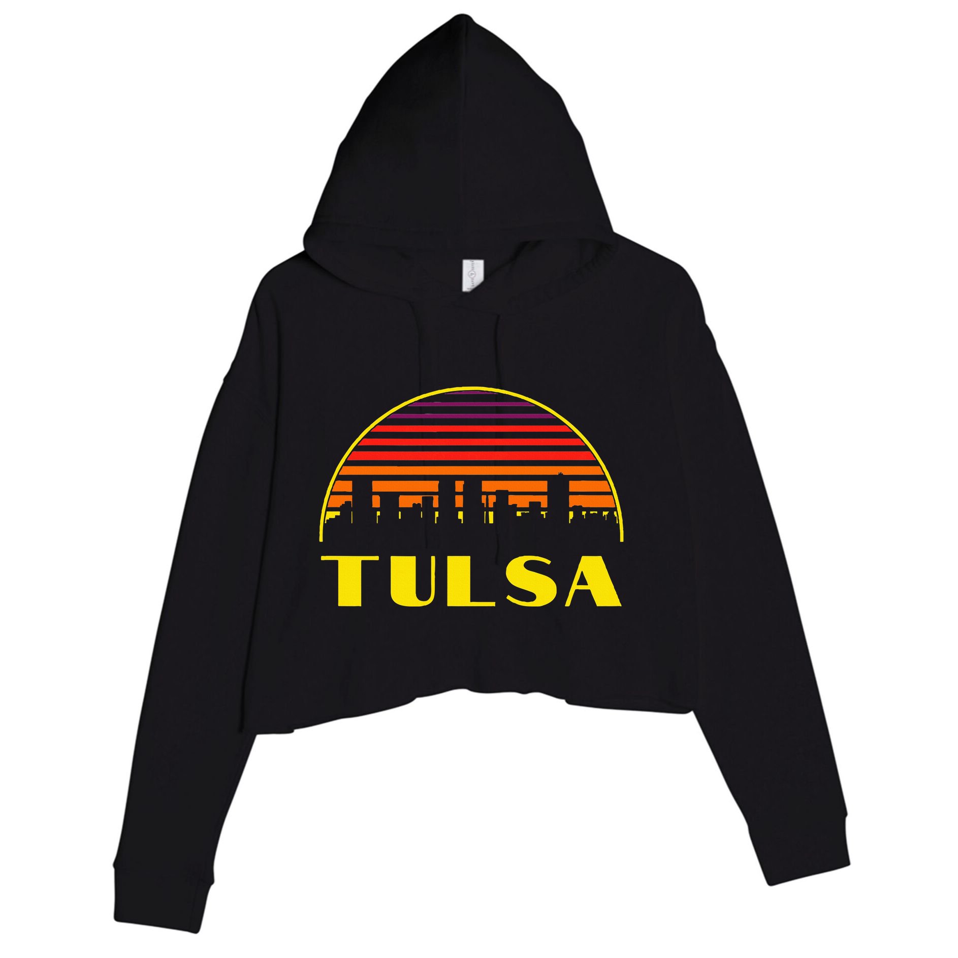 Retro Tulsa Oklahoma Downtown Skyline Crop Fleece Hoodie