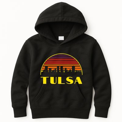 Retro Tulsa Oklahoma Downtown Skyline Kids Hoodie