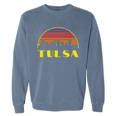 Retro Tulsa Oklahoma Downtown Skyline Garment-Dyed Sweatshirt