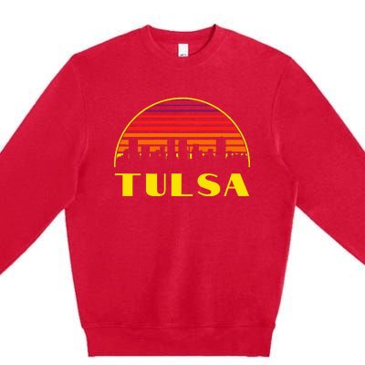 Retro Tulsa Oklahoma Downtown Skyline Premium Crewneck Sweatshirt