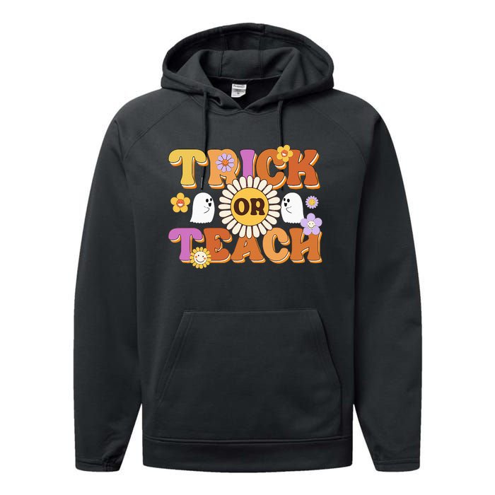 Retro Trick Or Teach Ghost Teacher Halloween Wo Performance Fleece Hoodie