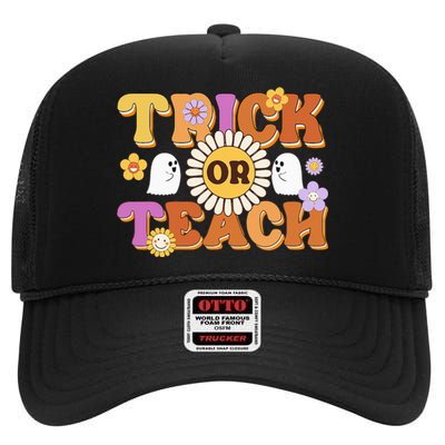 Retro Trick Or Teach Ghost Teacher Halloween Wo High Crown Mesh Back Trucker Hat