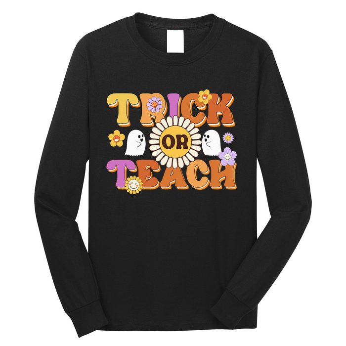 Retro Trick Or Teach Ghost Teacher Halloween Wo Long Sleeve Shirt